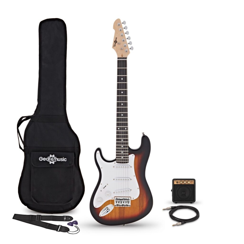 3/4 LA Left Handed Electric Guitar Sunburst Mini Guitar Amp Pack