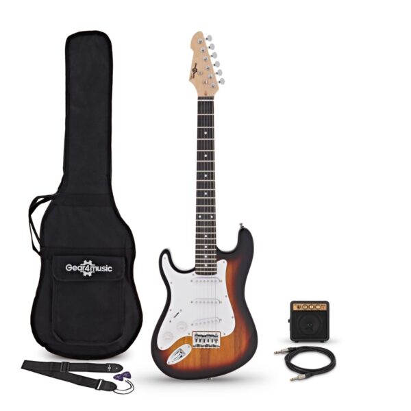 3/4 LA Left Handed Electric Guitar Sunburst Mini Guitar Amp Pack