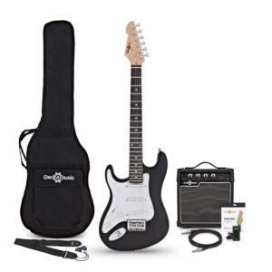 3/4 LA Left Handed Electric Guitar Black 10W Guitar Amp & Accessory Pack