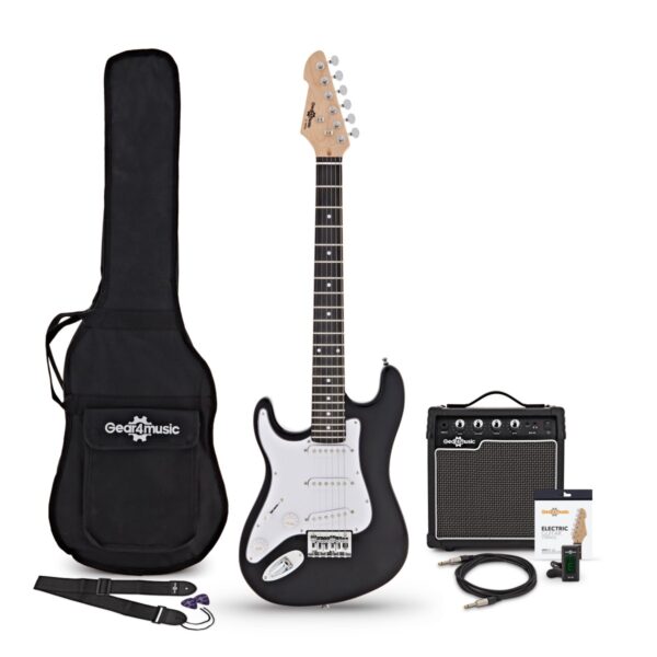 3/4 LA Left Handed Electric Guitar Black 10W Guitar Amp & Accessory Pack