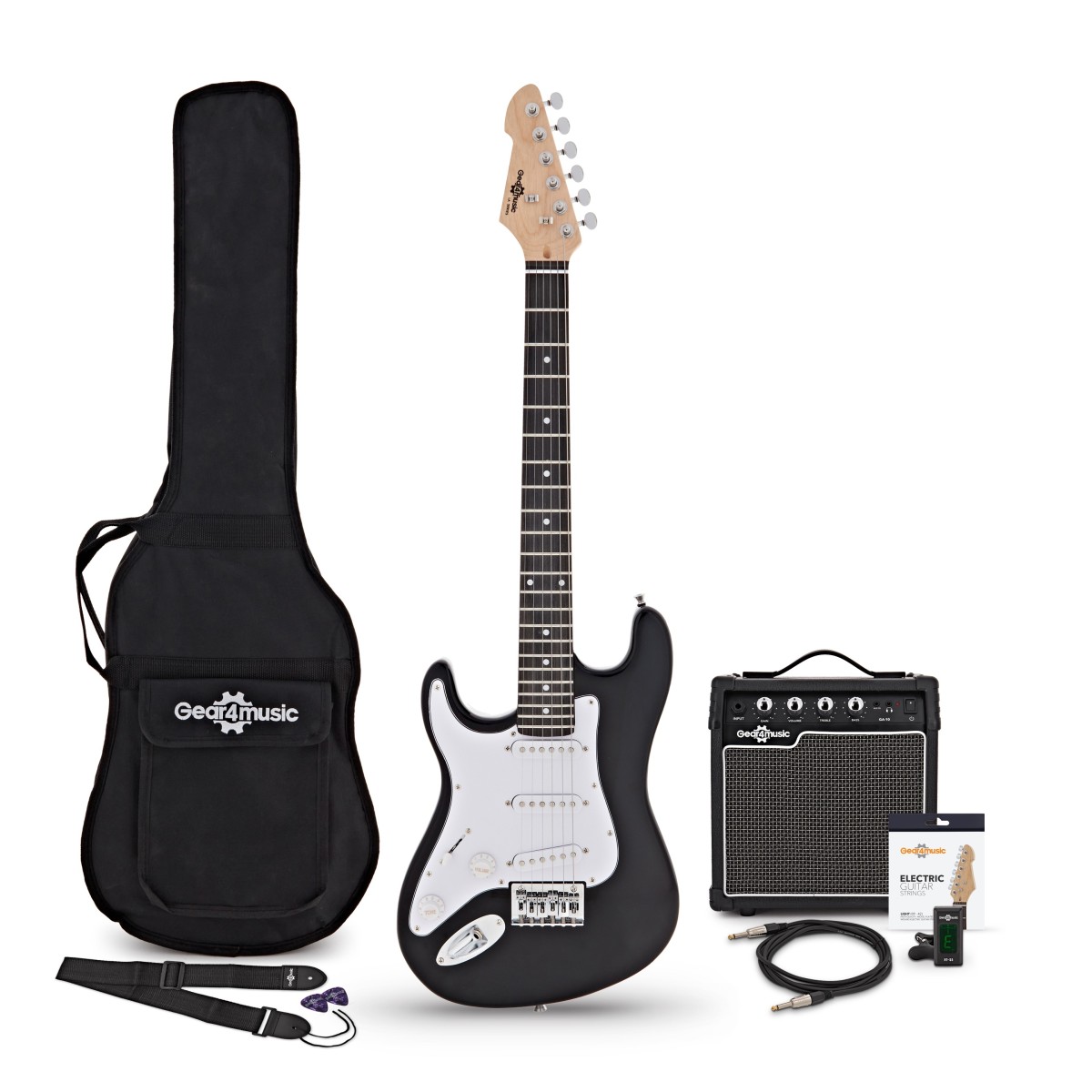 3/4 LA Left Handed Electric Guitar Black 10W Guitar Amp & Accessory Pack