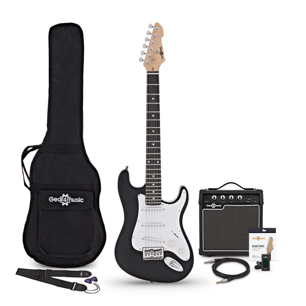 3/4 LA Electric Guitar Black 10W Guitar Amp & Accessory Pack
