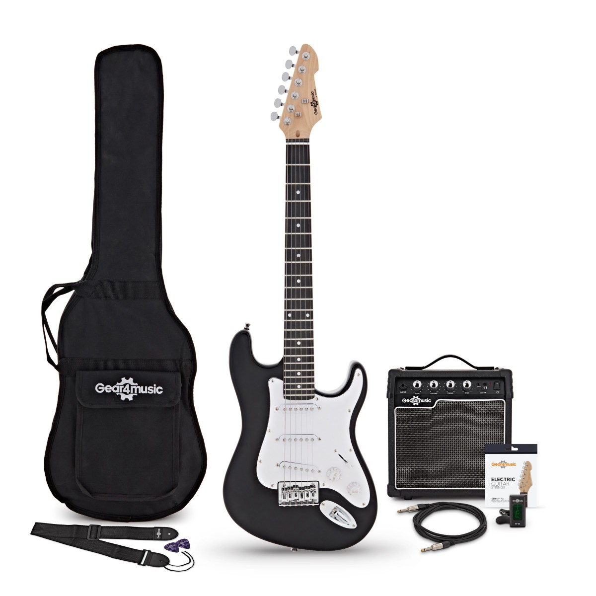 3/4 LA Electric Guitar Black 10W Guitar Amp & Accessory Pack