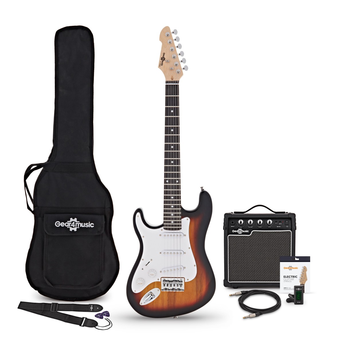 3/4 LA Left Handed Electric Guitar Sunburst 10W Guitar Amp & Accessory Pack