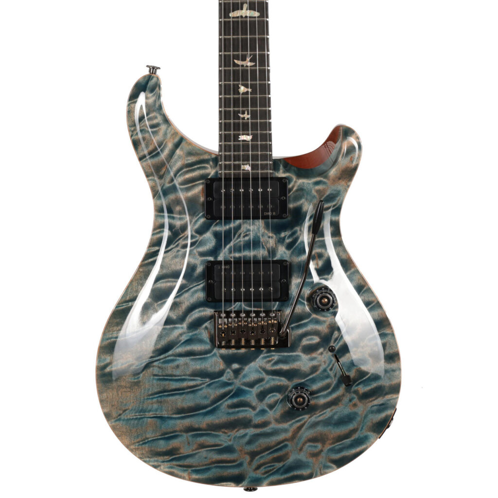 PRS Custom 24 Artist Quilt 1-Piece Top Electric Guitar in Faded Indigo with Korean Awabi Birds