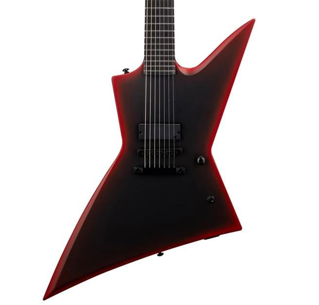 ESP LTD EXL-7 Baritone Black Metal II Electric Guitar in Black Redburst Satin