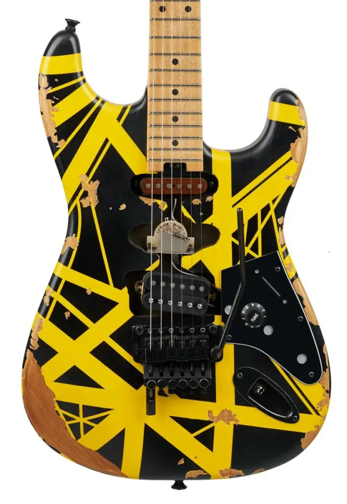 EVH Striped Series Frankenstein Frankie Electric Guitar in Black with Yellow Stripes Aged