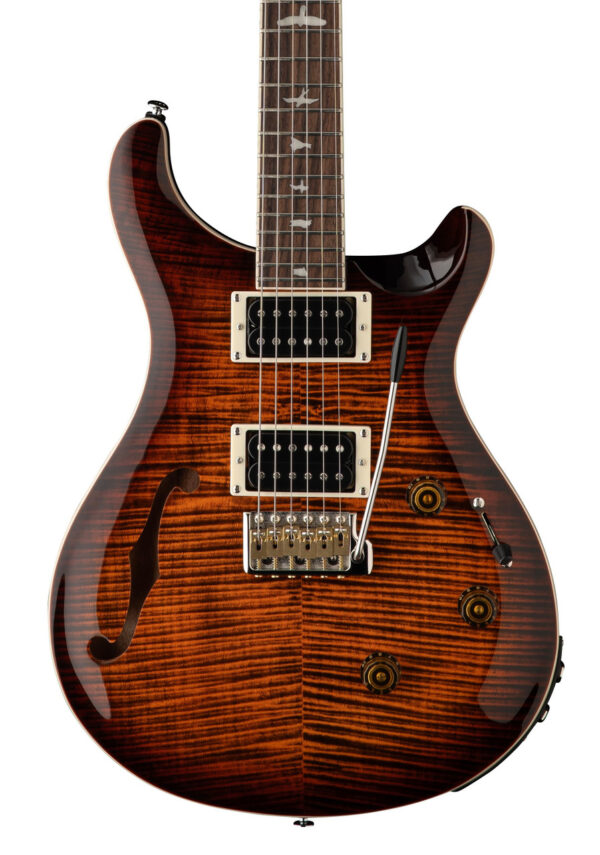 PRS SE Custom 24 Semi-Hollow Piezo Electric Guitar in Orange Tiger Smokeburst - Image 1