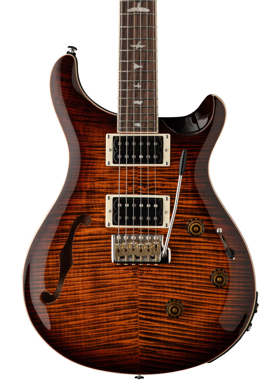 PRS SE Custom 24 Semi-Hollow Piezo Electric Guitar in Orange Tiger Smokeburst - Image 1