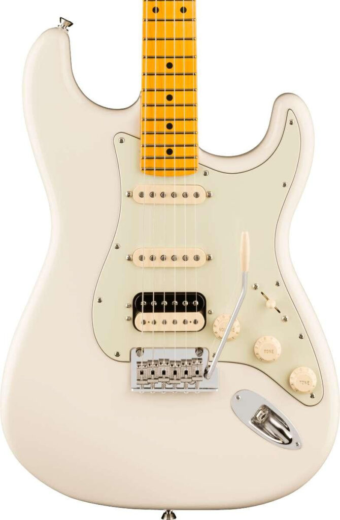 Fender American Professional Stratocaster HSS Electric Guitar in Olympic White, Maple Fingerboard