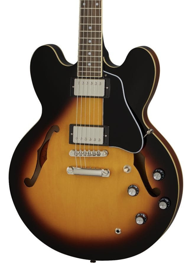 Epiphone Inspired by Gibson ES-335 Semi-Hollow Electric Guitar in Vintage Sunburst, Indian Laurel Fingerboard