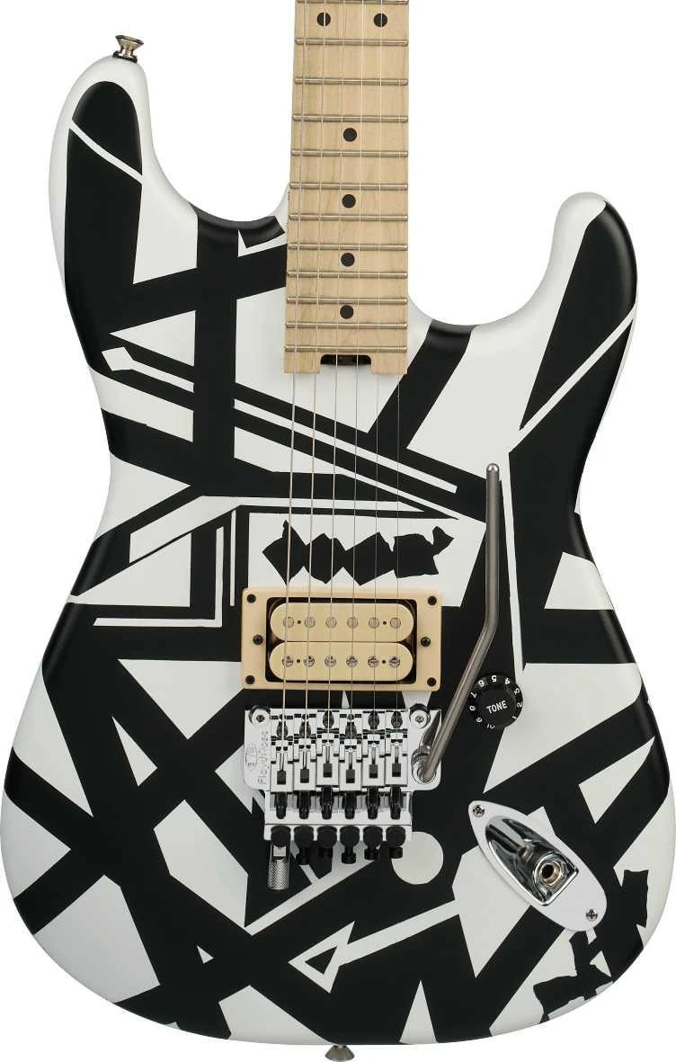 EVH Striped Series Shapes Electric Guitar in White and Black - Image 1
