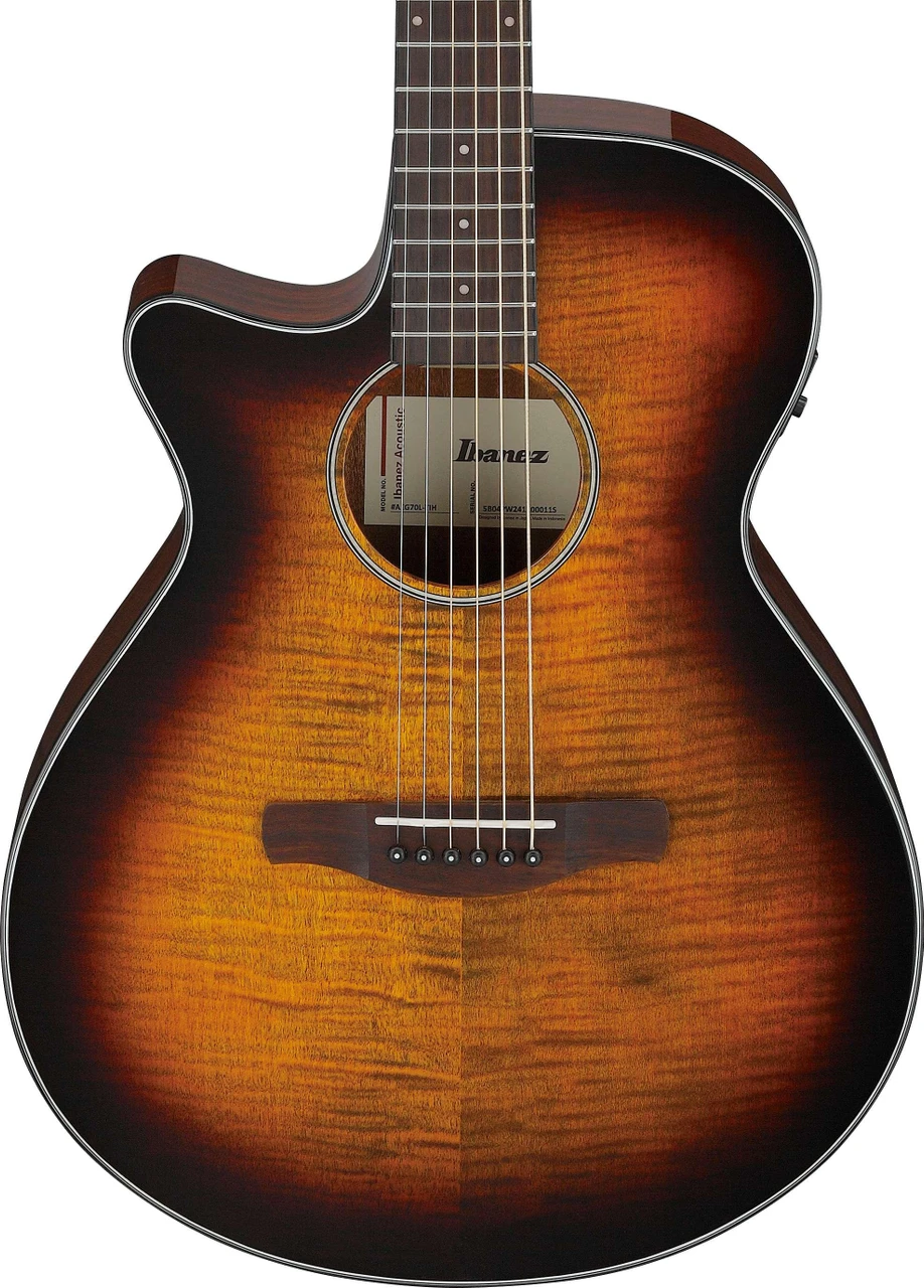 Ibanez AEG70L-TIH AEG Series Left Hand Electro Acoustic Guitar in Tiger Burst High Gloss - Image 1