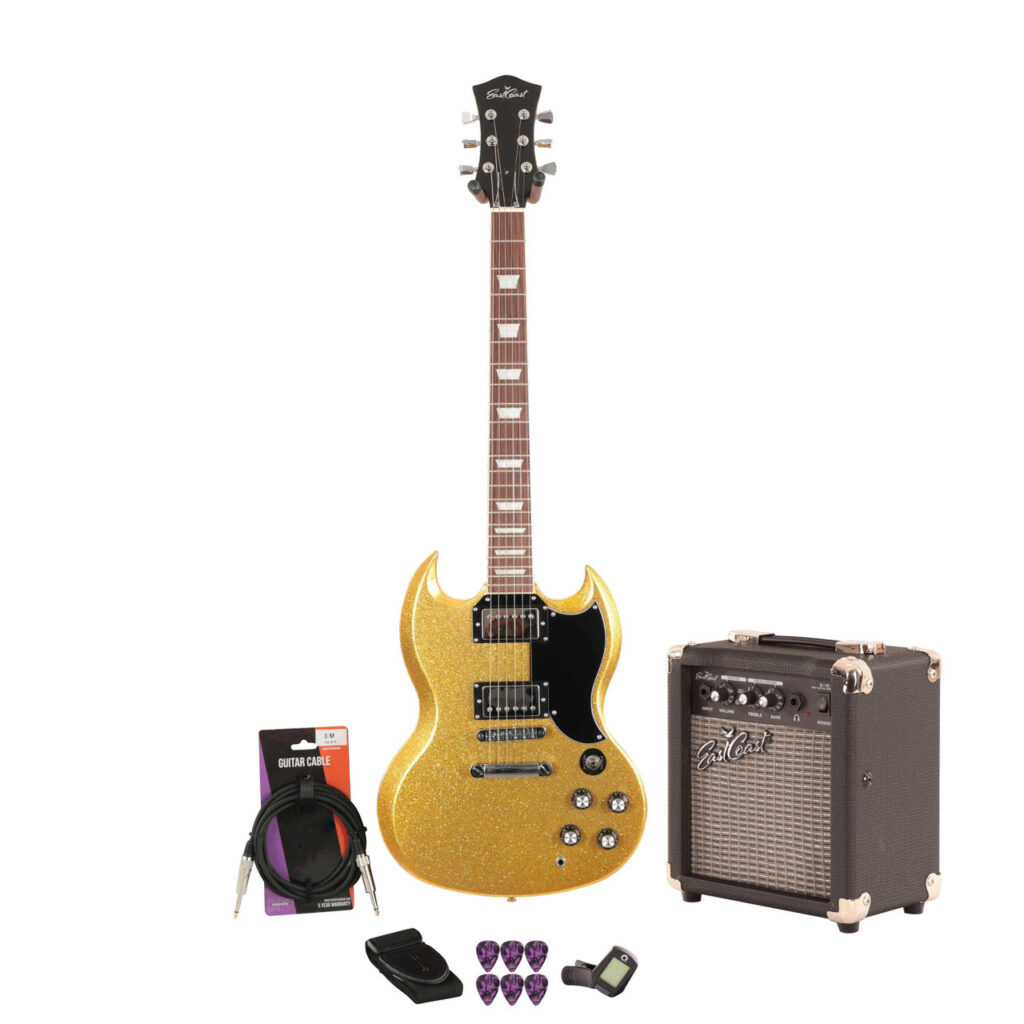 Eastcoast GS61S Electric Guitar Starter Pack in Midas Sparkle with 10W Amp & Accessories