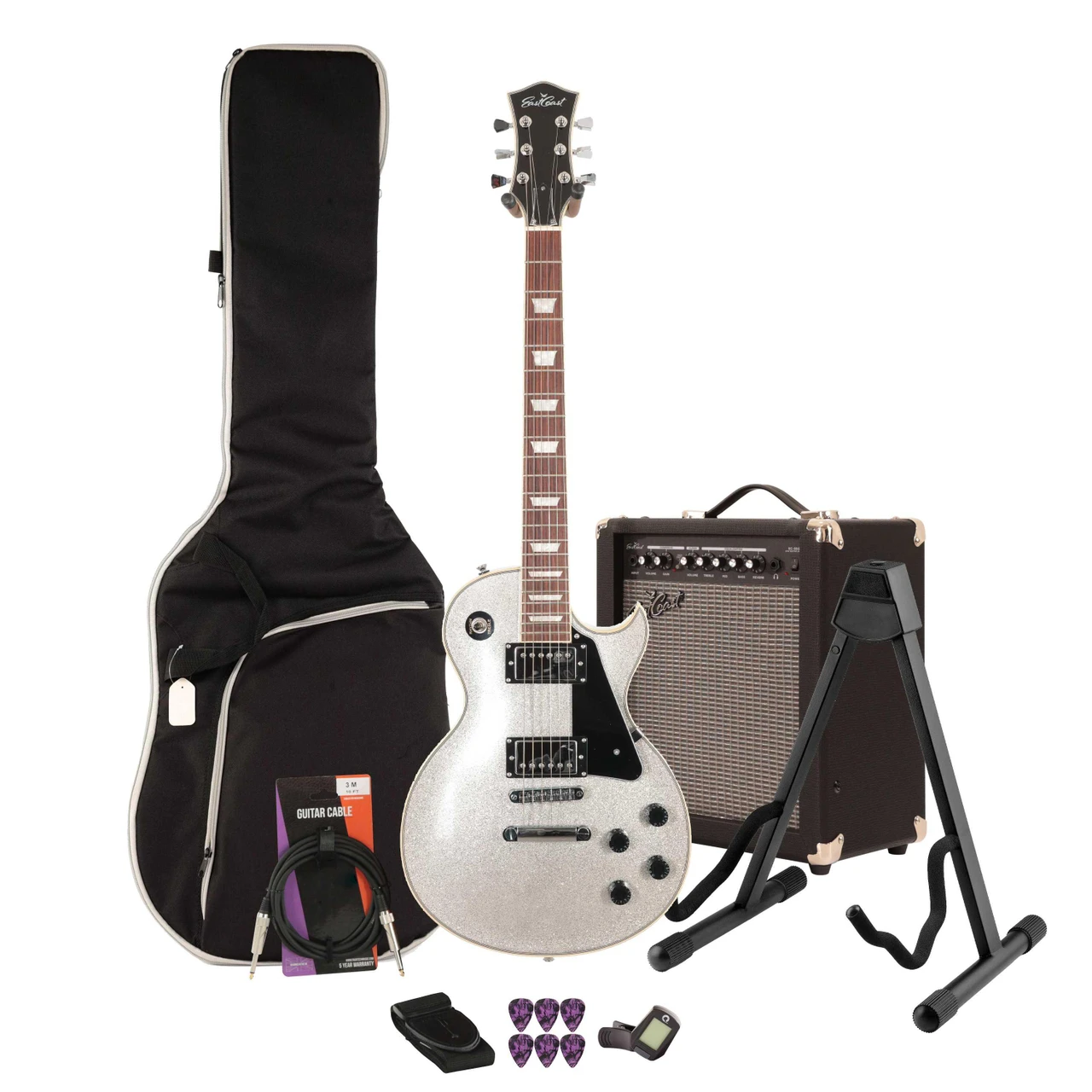 Eastcoast L1 Electric Guitar Starter Pack in Lunar Dust Sparkle with 35W Amp & Accessories - Image 1