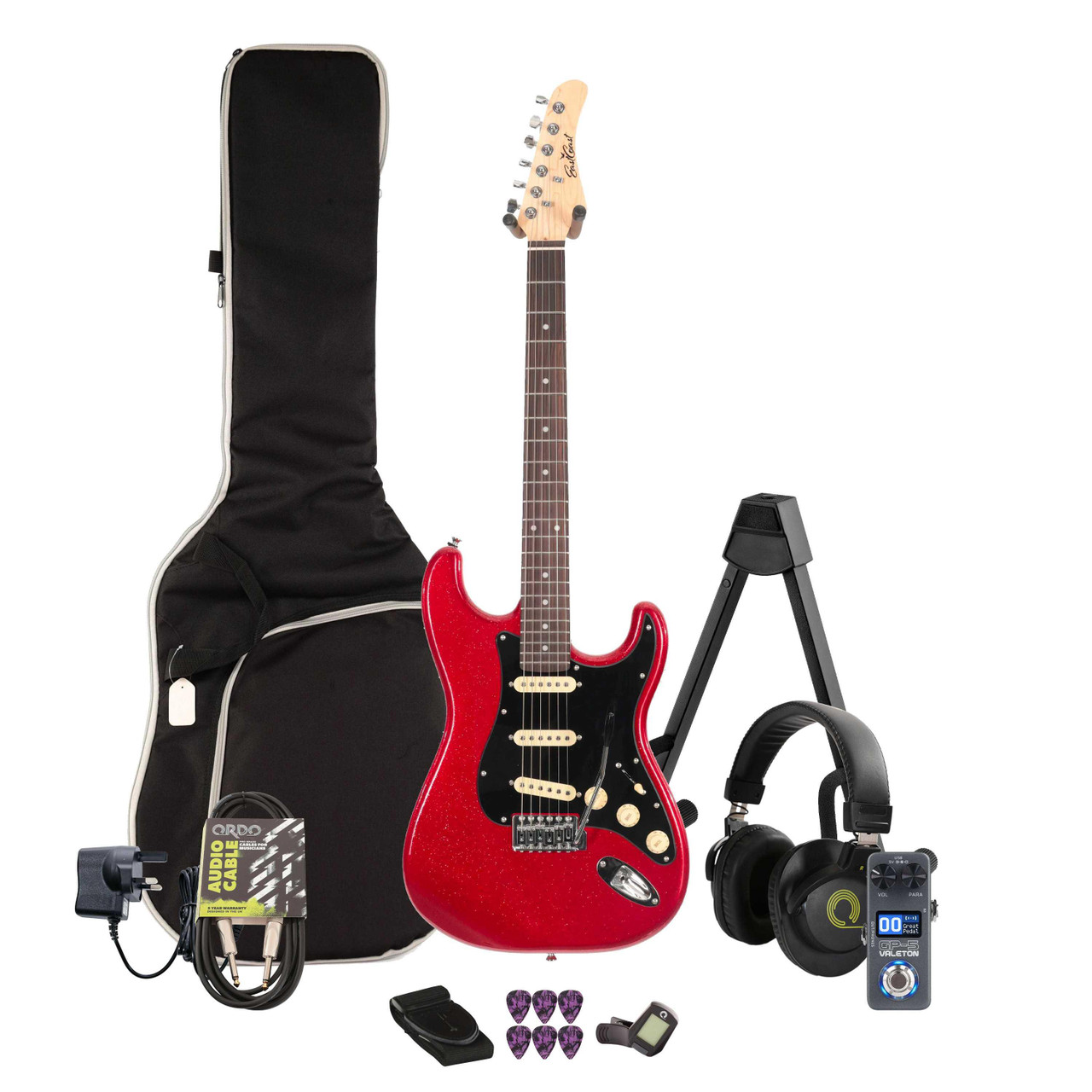 EastCoast ST1 Electric Guitar in Ruby Sparkle Multi-FX & Modelling Bundle with Accessories - Image 1