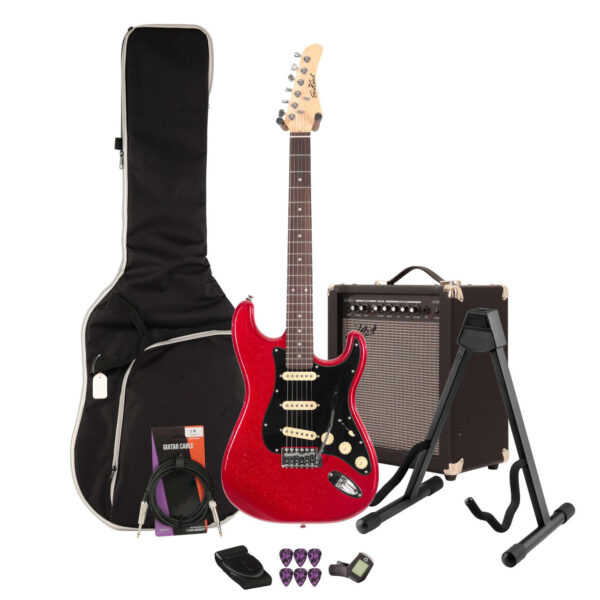 EastCoast ST1 Electric Guitar Starter Pack in Ruby Sparkle with 35W Amp & Accessories - Image 1