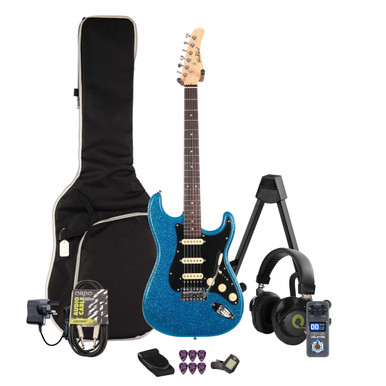EastCoast ST2 Electric Guitar in Cerulean Sparkle Multi-FX & Modelling Bundle with Accessories - Image 2