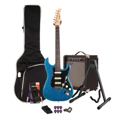 EastCoast ST2 Electric Guitar Starter Pack in Cerulean Sparkle with 35W Amp & Accessories - Image 2