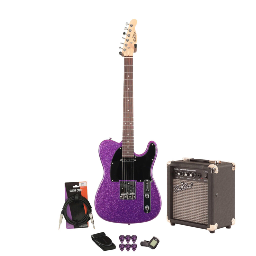 EastCoast T1 Electric Guitar Starter Pack in Orchid Sparkle with 10W Amp & Accessories