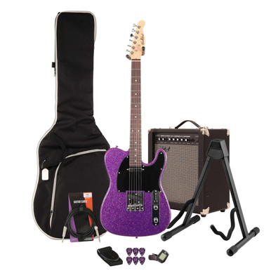 EastCoast T1 Electric Guitar Starter Pack in Orchid Sparkle with 35W Amp & Accessories - Image 2