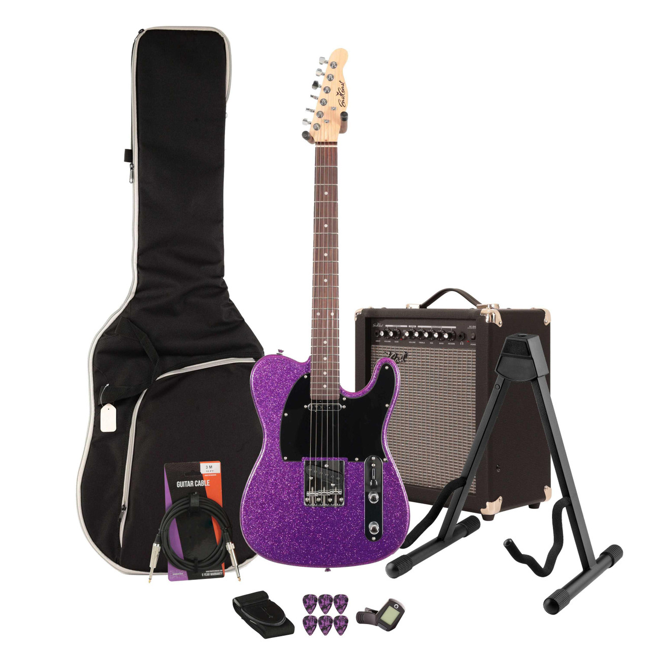 EastCoast T1 Electric Guitar Starter Pack in Orchid Sparkle with 35W Amp & Accessories - Image 1