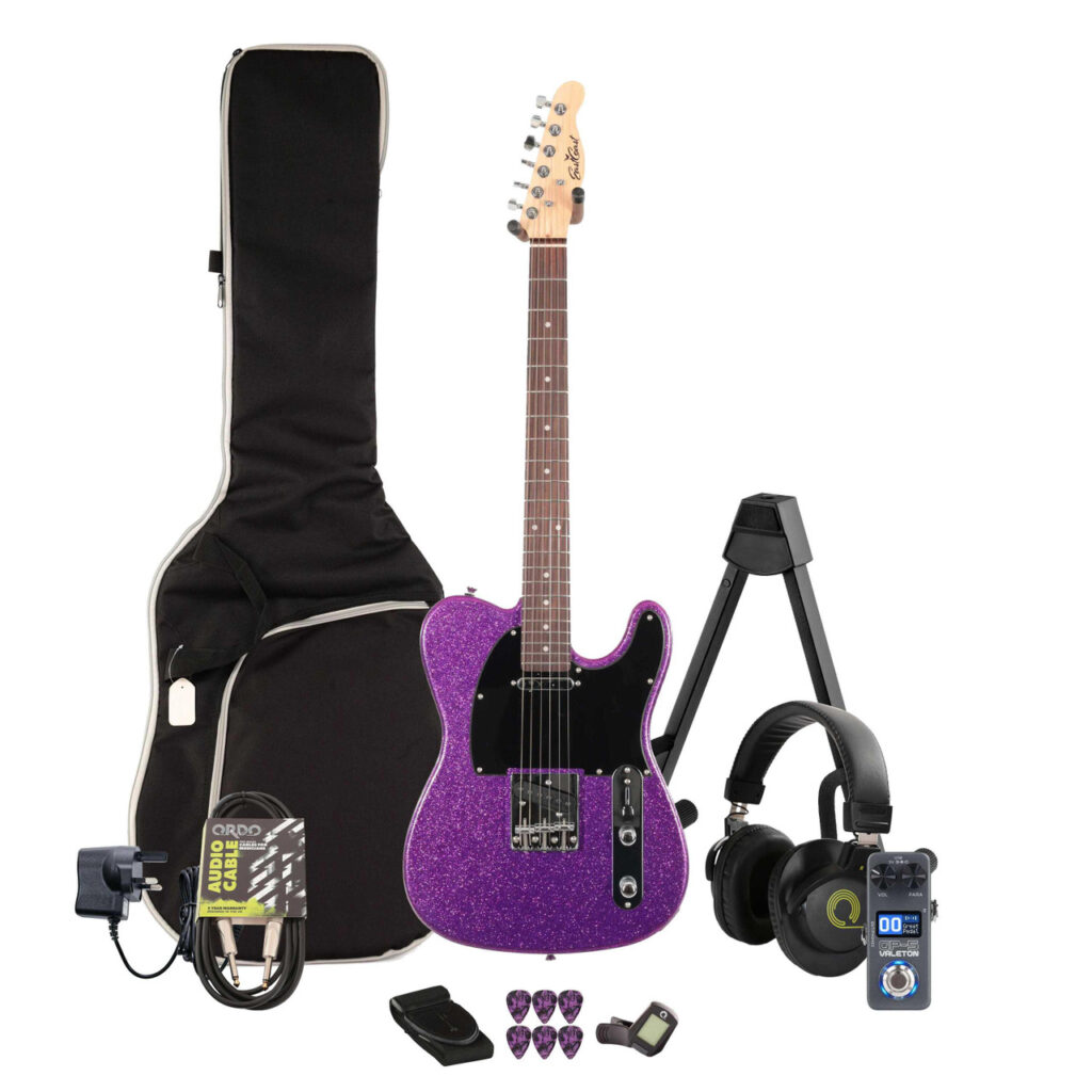 EastCoast T1 Electric Guitar in Orchid Sparkle Multi-FX & Modelling Bundle with Accessories