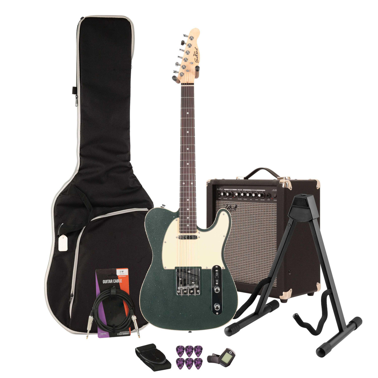 EastCoast T62 Electric Guitar Starter Pack in Starry Night Sparkle with 35W Amp & Accessories - Image 1