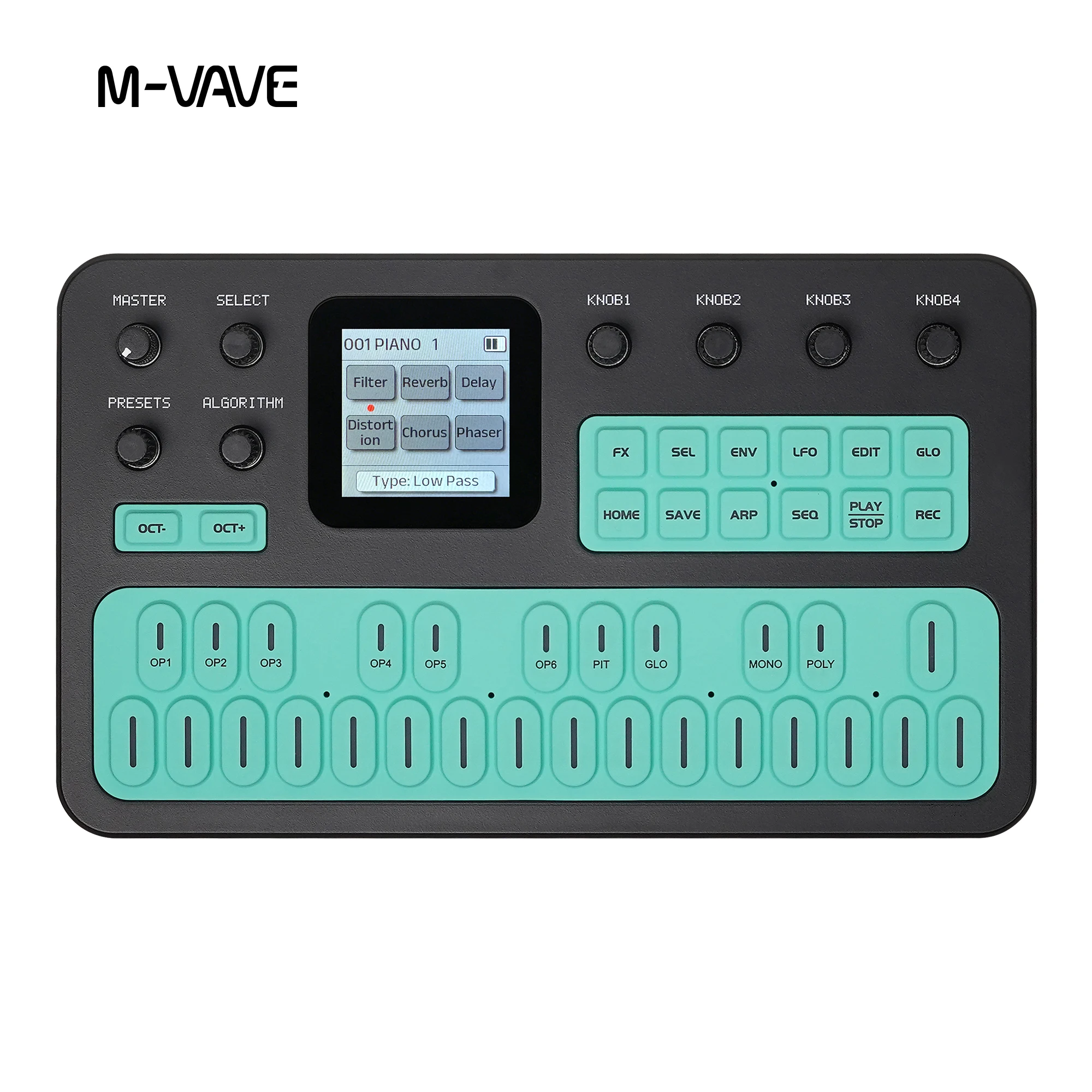M-VAVE FM-1Digital Wave Synthesizer, Black & Mint Green Dual Color, LCD Screen, Multi Effects ARP Sequencer for Music Production - Image 1