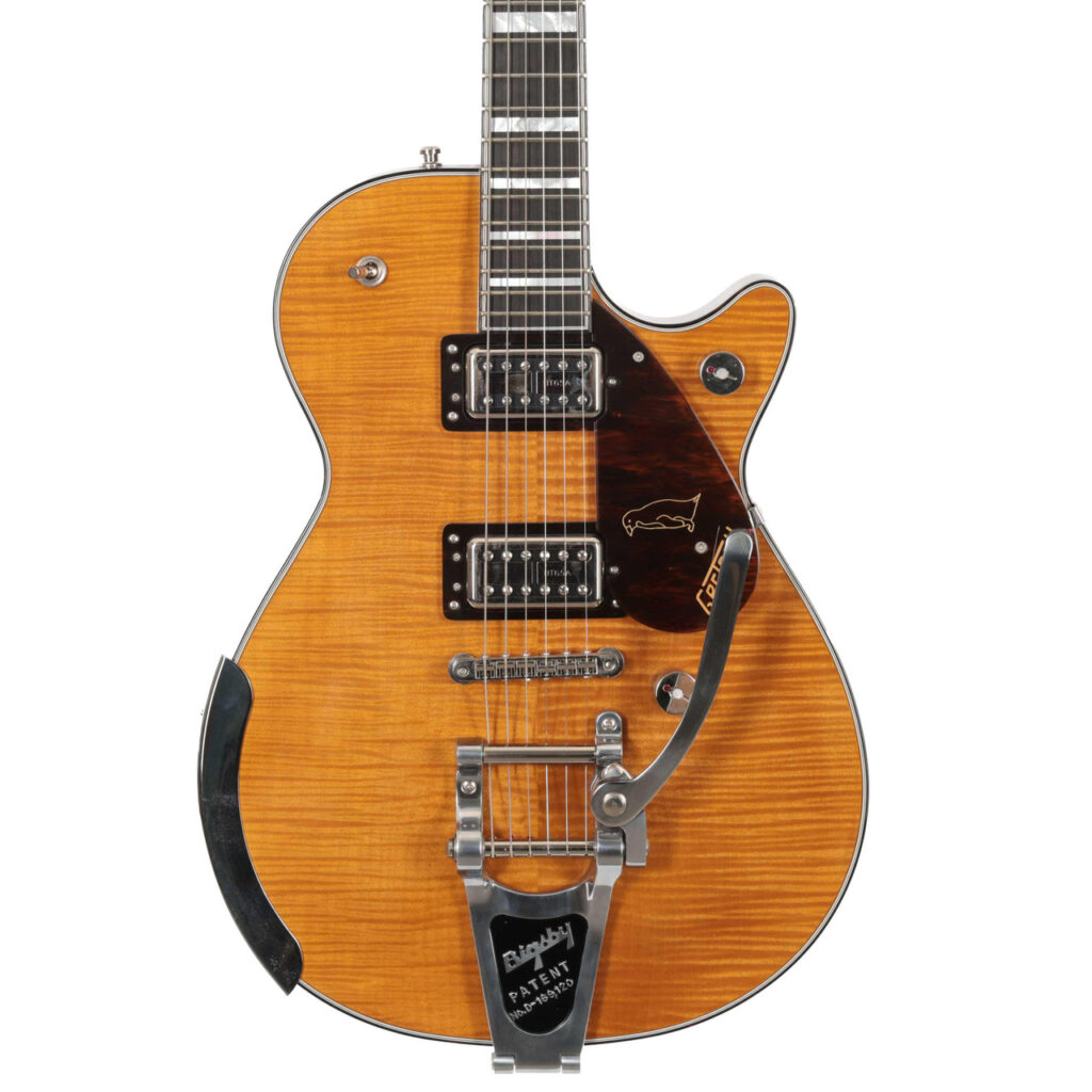 Second Hand Gretsch G6134TFM-NH Nigel Hendroff Signature Electric Guitar In Penguin Amber Flame 026