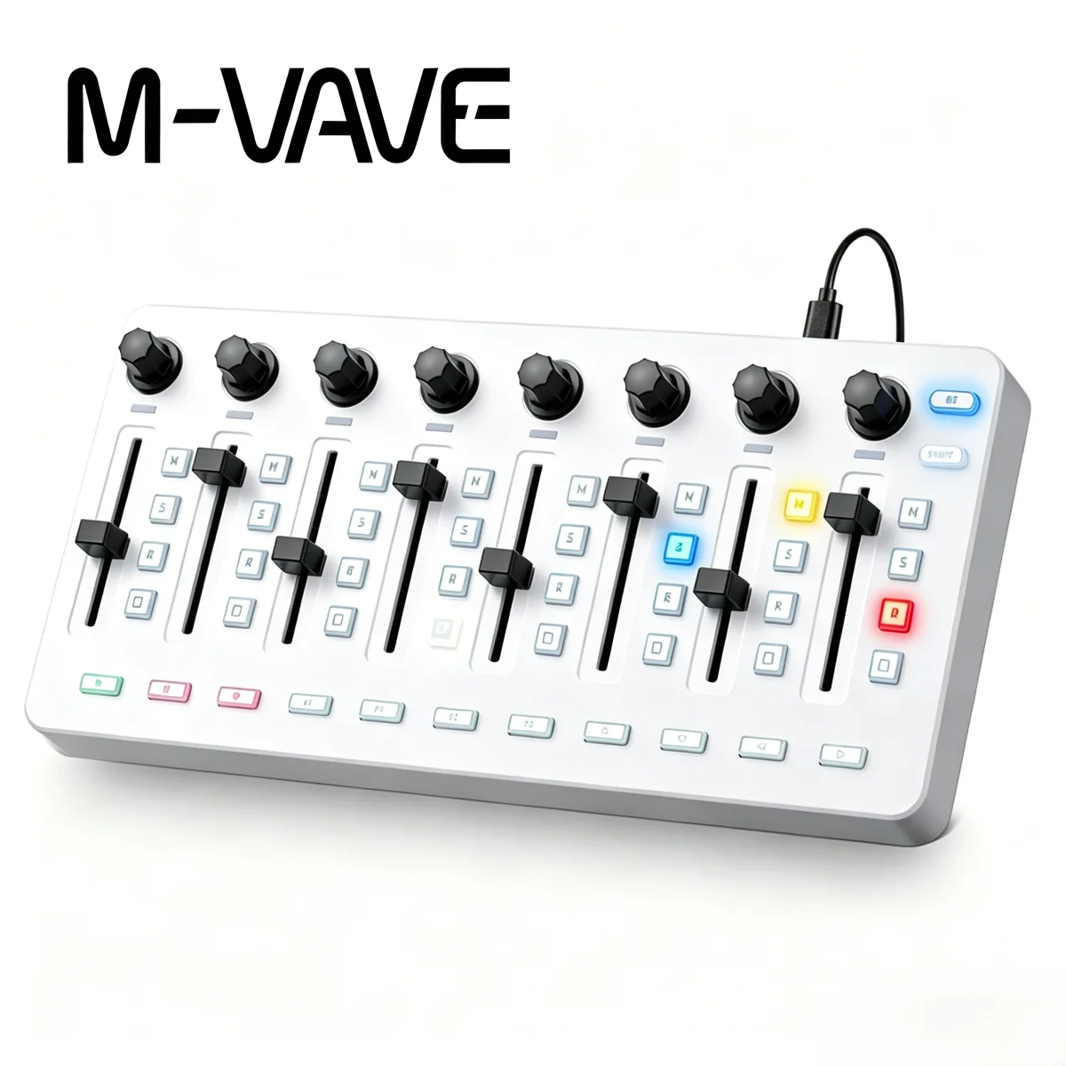 M-VAVE SMC-MIXER White Portable USB MIDI Keyboard Controller, 8 Channel Faders LED Indicator 43 Backlit Button 8 Endless Knobs - Image 1